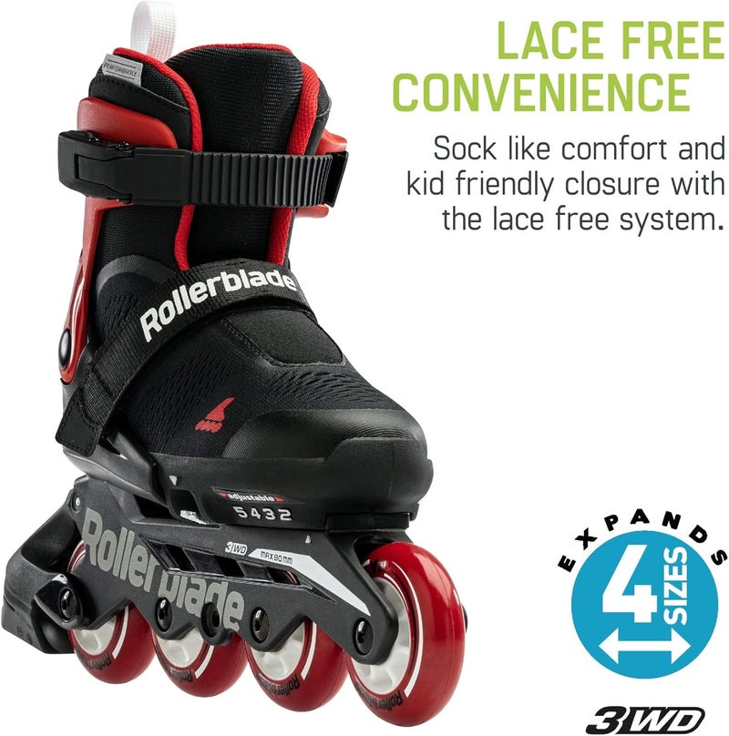 ROLLERBLADE Microblade Free 3WD Kid's Size Adjustable Inline Skate, Black and Red, High Performance Inline Skates - Image 5